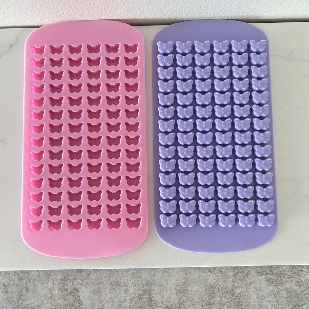 Set of 2 Silicone Ice Cube Gummy Snack Butterfly Trays 84 Slots each. 168 total.